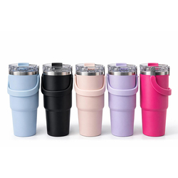 Renkli 900 ml Taşıma Kulplu Paslanmaz Çelik Termos Mug Bardak
