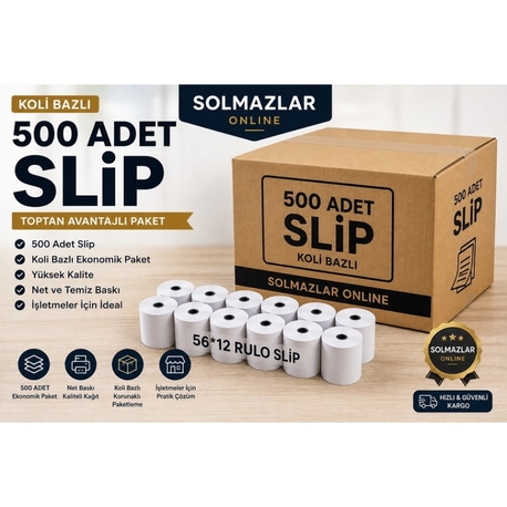 500 Adet 56X12 Rulo Slip Termal Kağıt – Koli Bazlı Pos Fiş Rulosu 
