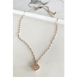 Rose Renk Zirkon Taşlı Çelik Kolye