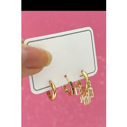 Altın Renk Üçlü Çelik Küpe Set 