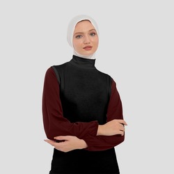 Kadın Sıfır Kollu Yarım Balıkçı Yakalı Penye Likralı Body