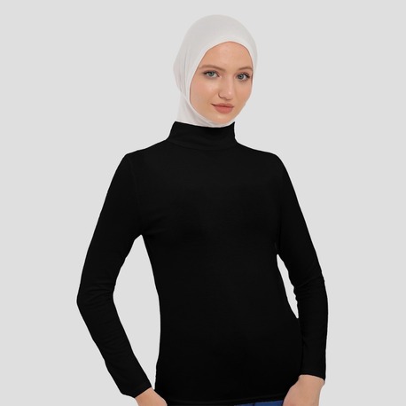 Kadın Uzun Kollu Yarım Balıkçı Yakalı Penye Likralı Body