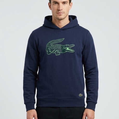Lacoste Erkek Kapüşonlu Büyük Logo Detaylı Siyah Sweatshirt