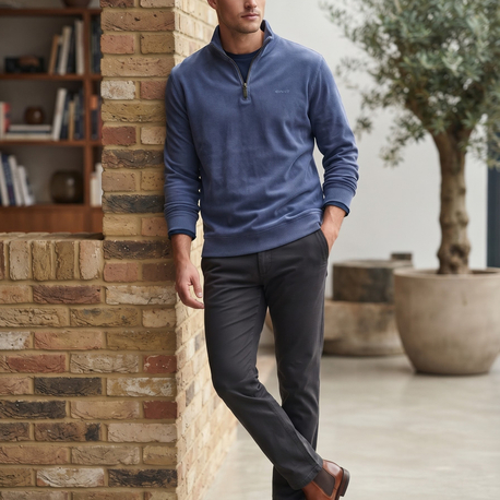 Gant Fermuarlı Yaka Dokulu Erkek Sweatshirt - Mavi