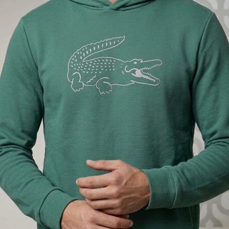 Lacoste Erkek Kapüşonlu Büyük Logo Detaylı Yeşil Sweatshirt