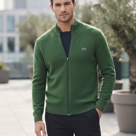 Lacoste Fermuarlı Dik Yaka Erkek Triko Sweatshirt - Yeşil