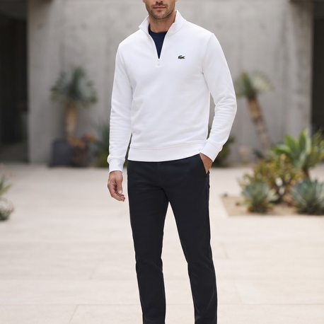 Lacoste Fermuarlı Yaka Erkek Sweatshirt - Beyaz