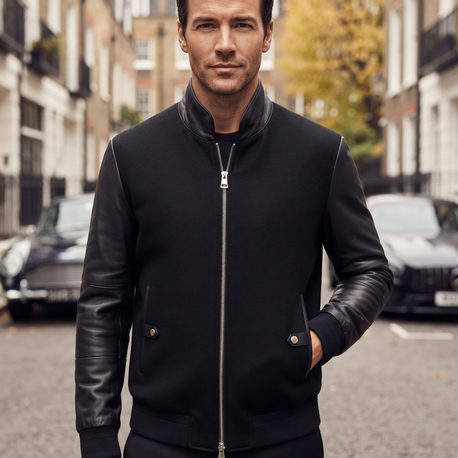 Tom Ford Siyah Deri Detaylı Bomber Ceket / Mont