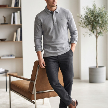 Gant Polo Yaka Dokulu Erkek Sweatshirt - Gri