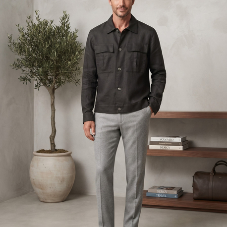 Zegna Premium Koyu Gri Cepli Düğmeli Ceket