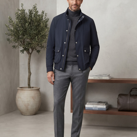 Brunello Cucinelli Premium Lacivert Yüksek Yaka Ceket
