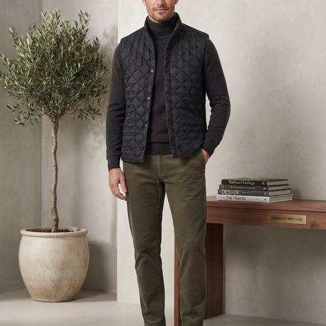 Barbour Premium Siyah Kapitone Çıtçıtlı Şık Yelek