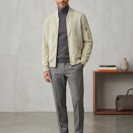 Hermès Premium Bej Fermuarlı Bomber Ceket