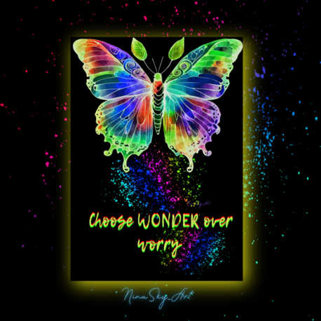 Choose Wonder Over Worry Neon Butterfly — Premium Cyber Goth Art by SoulAnchor