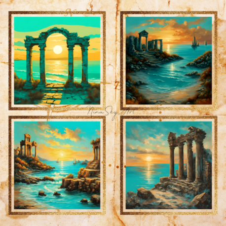 Ancient Mediterranean Sunset Gallery Set of 4 — Premium Printable Art