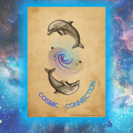 Cosmic Connection Dolphins — Vintage Kraft Premium Printable Art