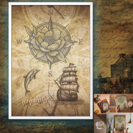 Memories Pirate Ship Vintage Craft Art