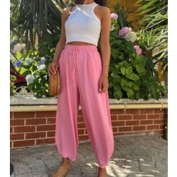 Pembe keten pantolon 