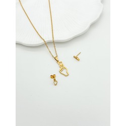 Quill Çelik Küpe ve Kolye Set - Gold