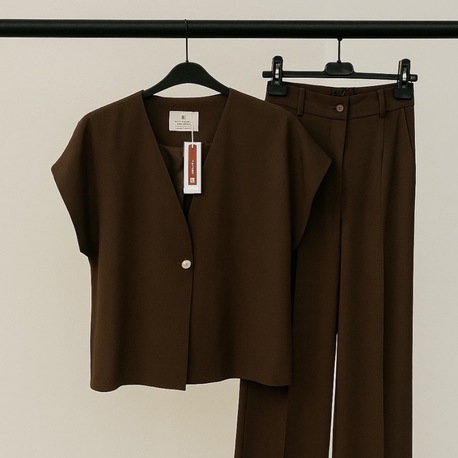 Premium Acı Kahve Yelek Pantalon Takım