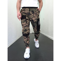 Kamuflaj Kargo Cepli Siyah Garnili Jogger Pantolon STGN-3005-1