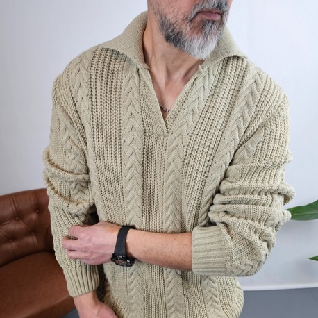 Oversize Golf Yaka Kazak Taş Rengi