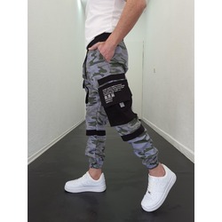 Kamuflaj Kazayağı Desenli  Siyah Garnili Jogger Pantolon STGN-3005-4