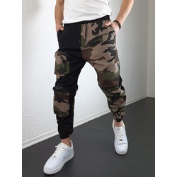 Kamuflaj Kargo Cepli Siyah Jogger Pantolon STGN-3002SYH