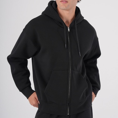 Fermuarlı Kapüşonlu Hoodie Sweatshirt Siyah