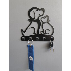 ( Dog And Cat ) Metal Duvar Anahtar Askılığı - Dekor Banyo Askılık Anahtarlık.