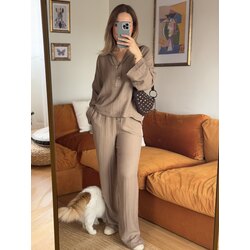 Kahve pamuklu keten takım
