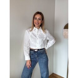 Ekru kalp detaylı kısa gömlek