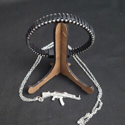 Ak47 Kolye Ve Taşlı Deri Bileklik Set