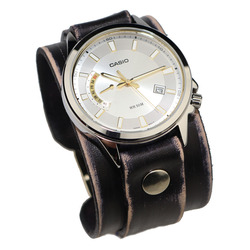 Genuine leather watchband mens watch band first class leather cuff watch band strap worn black