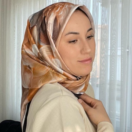 Levidor Desenli Twill İpek Eşarp - Turuncu