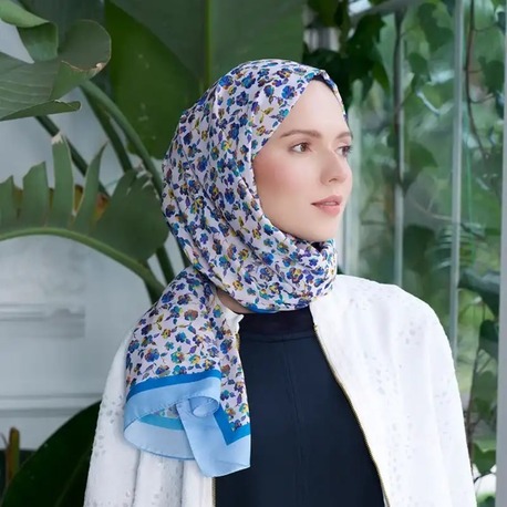 Madame Polo - Seremoni Koleksiyonu Fresia Desen Şal - Mavi