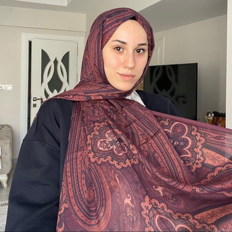 Luvensara Desenli Ipek Şal Pd1 - Siyah/Bordo