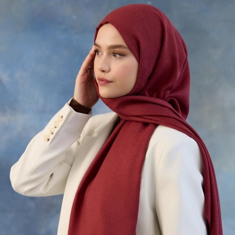 İpekhan Logo Desen Pamuk Jakar Şal - Kırmızı
