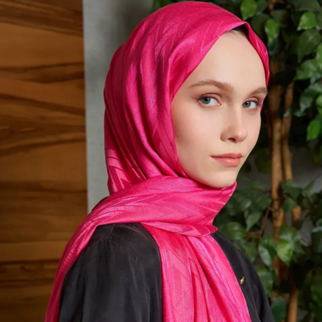 Madame Polo - İpeksi Jakar İtalyan Şal Chevron Desen - Fuşya