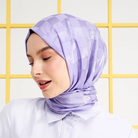 Madame Polo İpeksi Jakar Italyan Şal Dama Desen - Violet
