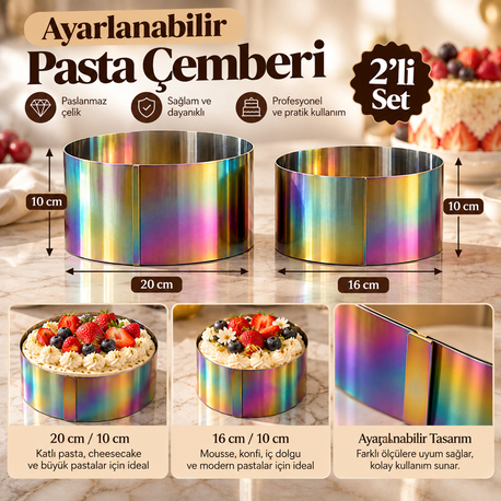 Özel gökkuşağı ikili yuvarlak pasta çemberi
