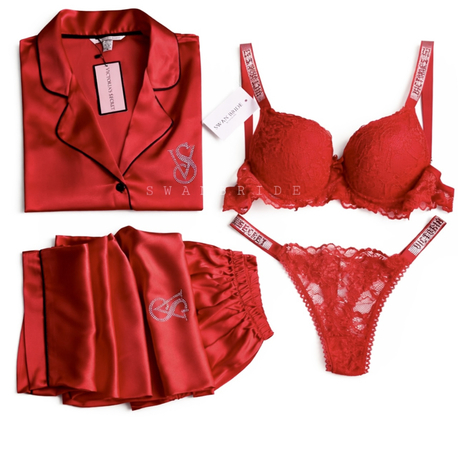 Victoria’s Secret KIRMIZI VIP Taşlı Saten  Pijama Set
