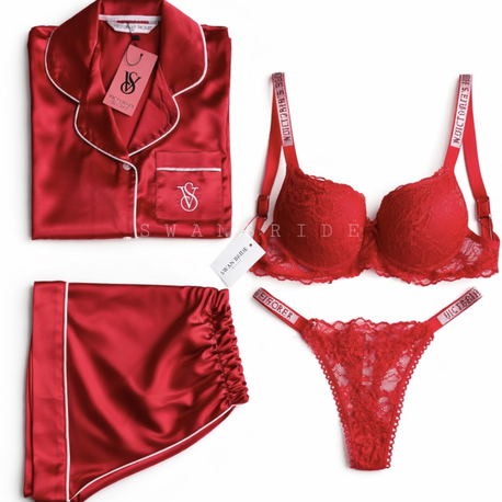 Victoria’s Secret Kırmızı Saten Şortlu Pijama Seti 