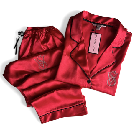 Victoria’s Secret KIRMIZI VIP Saten Taşlı Pijama Takımı