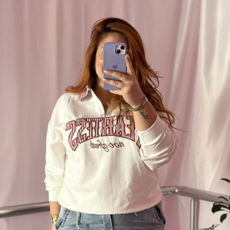 Yakası fermuarlı yazılı sweat