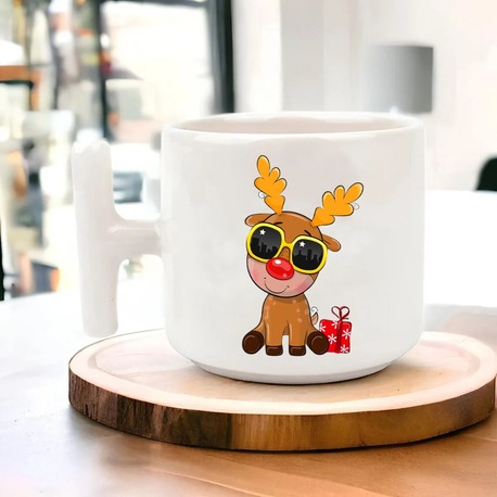 Yeni Yıl Yılbaşı Noel Tasarımlı T Kulp Seramik Kupa