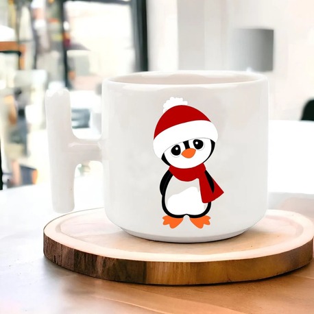 Yeni Yıl Yılbaşı Noel Tasarımlı T Kulp Seramik Kupa