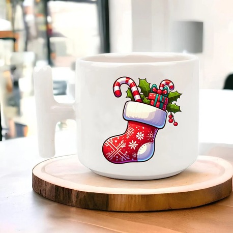 Yeni Yıl Yılbaşı Noel Tasarımlı T Kulp Seramik Kupa