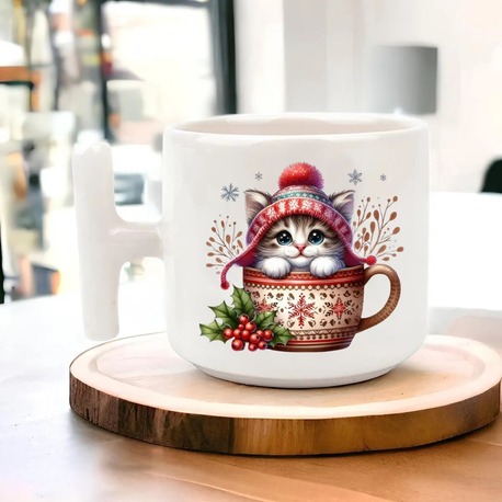 Yeni Yıl Yılbaşı Noel Tasarımlı T Kulp Seramik Kupa