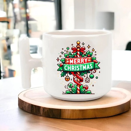 Yeni Yıl Yılbaşı Noel Tasarımlı T Kulp Seramik Kupa